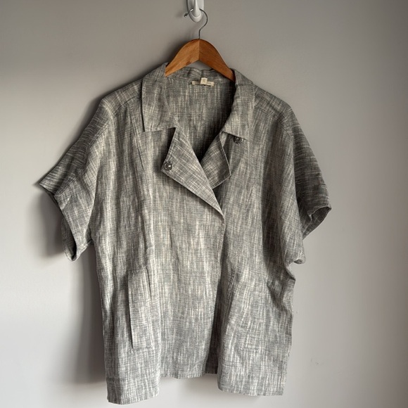 EILEEN FISHER Dark Pearl Gray Cotton Linen Linear Slub Boxy Jacket Medium - Picture 2 of 14